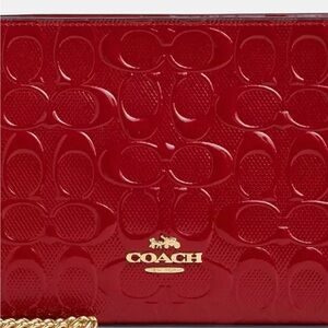 Red Coach Slim Crossbody on Signature Leather with Strawberry Chain Extender